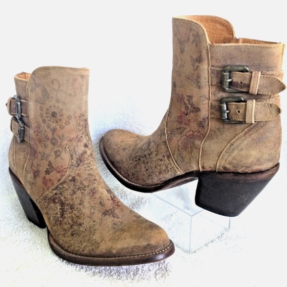 Lucchese Bootie Catalina Ankle Floral Womens Leather 9B Brown Boots Western - Picture 1 of 12
